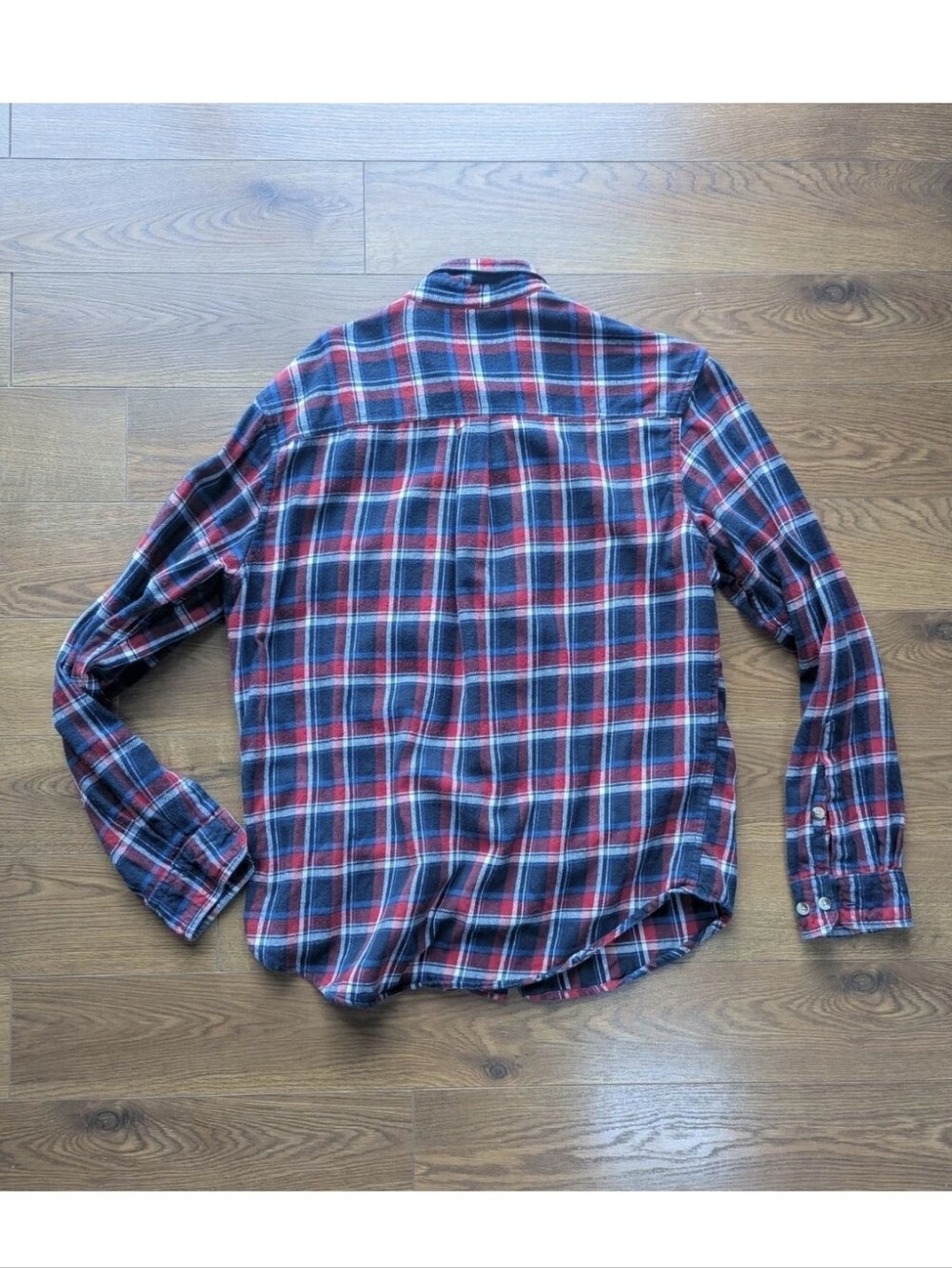 Woolrich Mens Large Plaid Flannel Button Down Red White Blue Well Worn GUC - Picture 3 of 11
